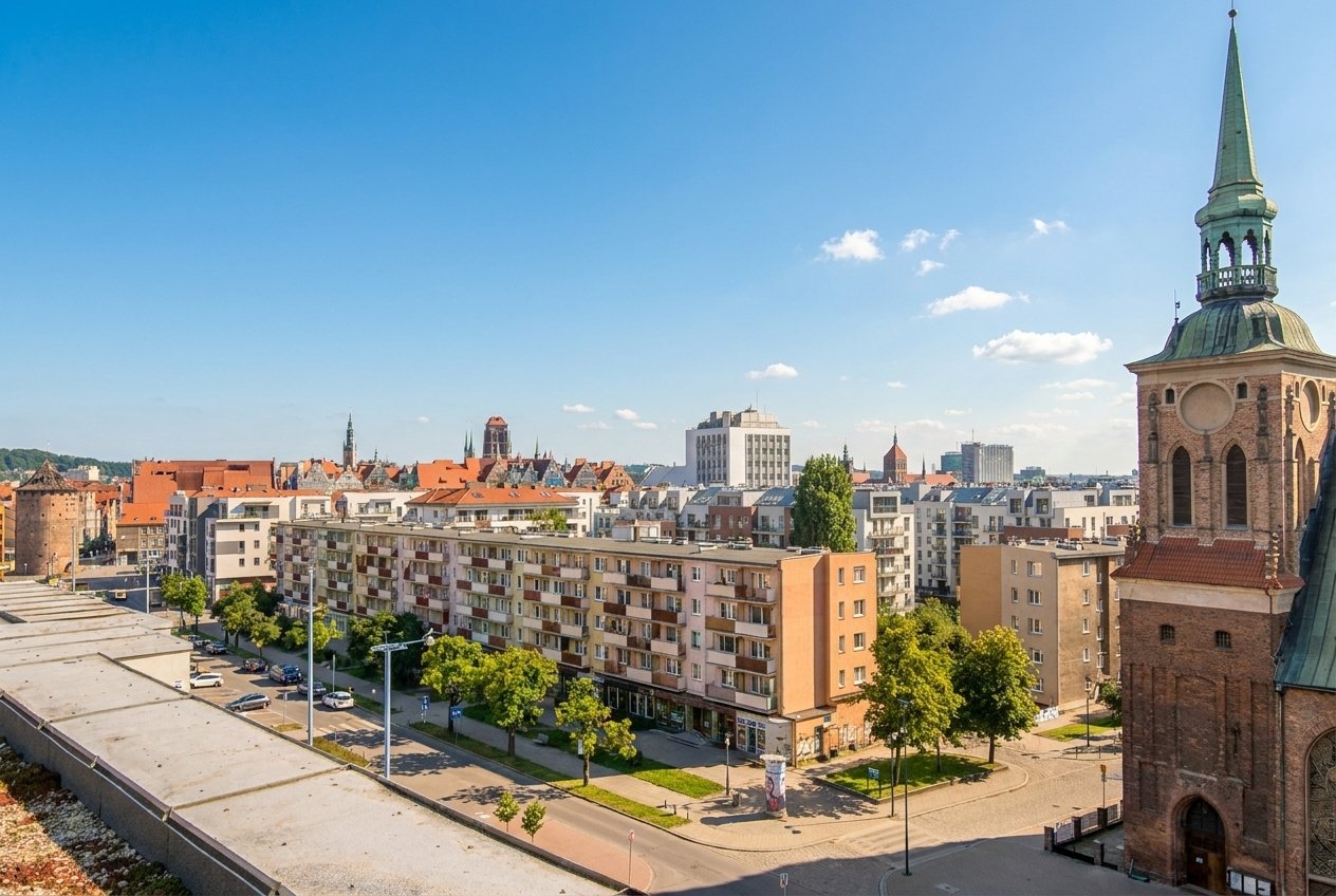 Blick aus dem Fenster des Apartments auf das Zentrum von Danzig