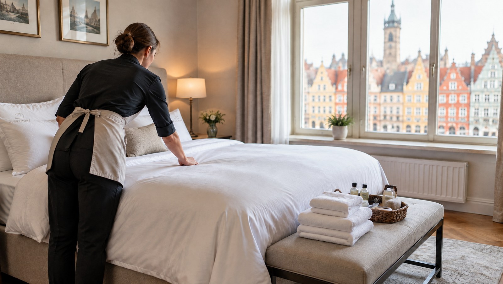 Własny zespół lokalnego operatora najmu krótkoterminowego przygotowuje apartament w centrum Gdańska